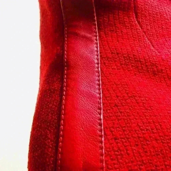 St. John Collection Red Knit & Leather Trim Jacket - Picture 6 of 8